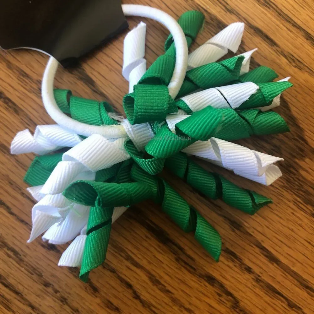 **** Green & White Korker Ponytail  KP2959    Handmade NWT Boutique